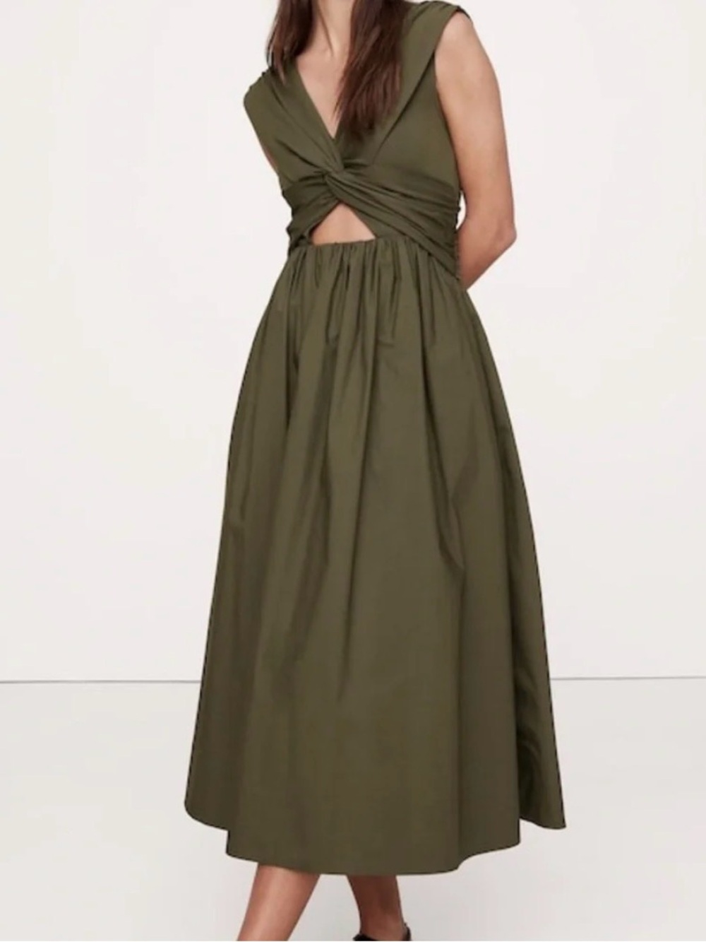 Banana Republic Olive Green Twist Front Cutout Midi Dress XXS